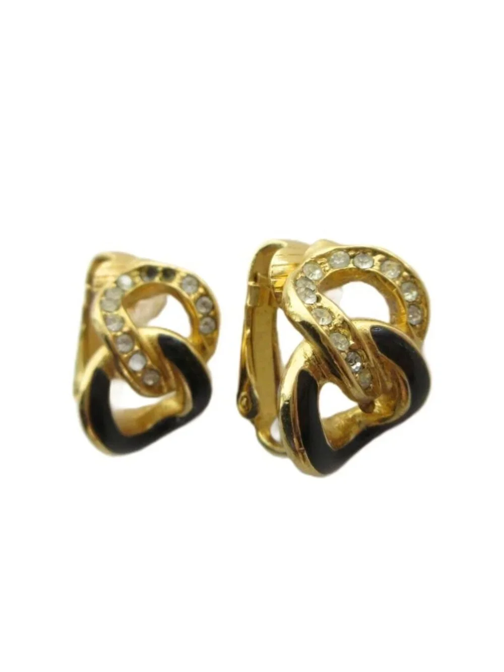 Dior Earrings Rhinestone Clip on Gold